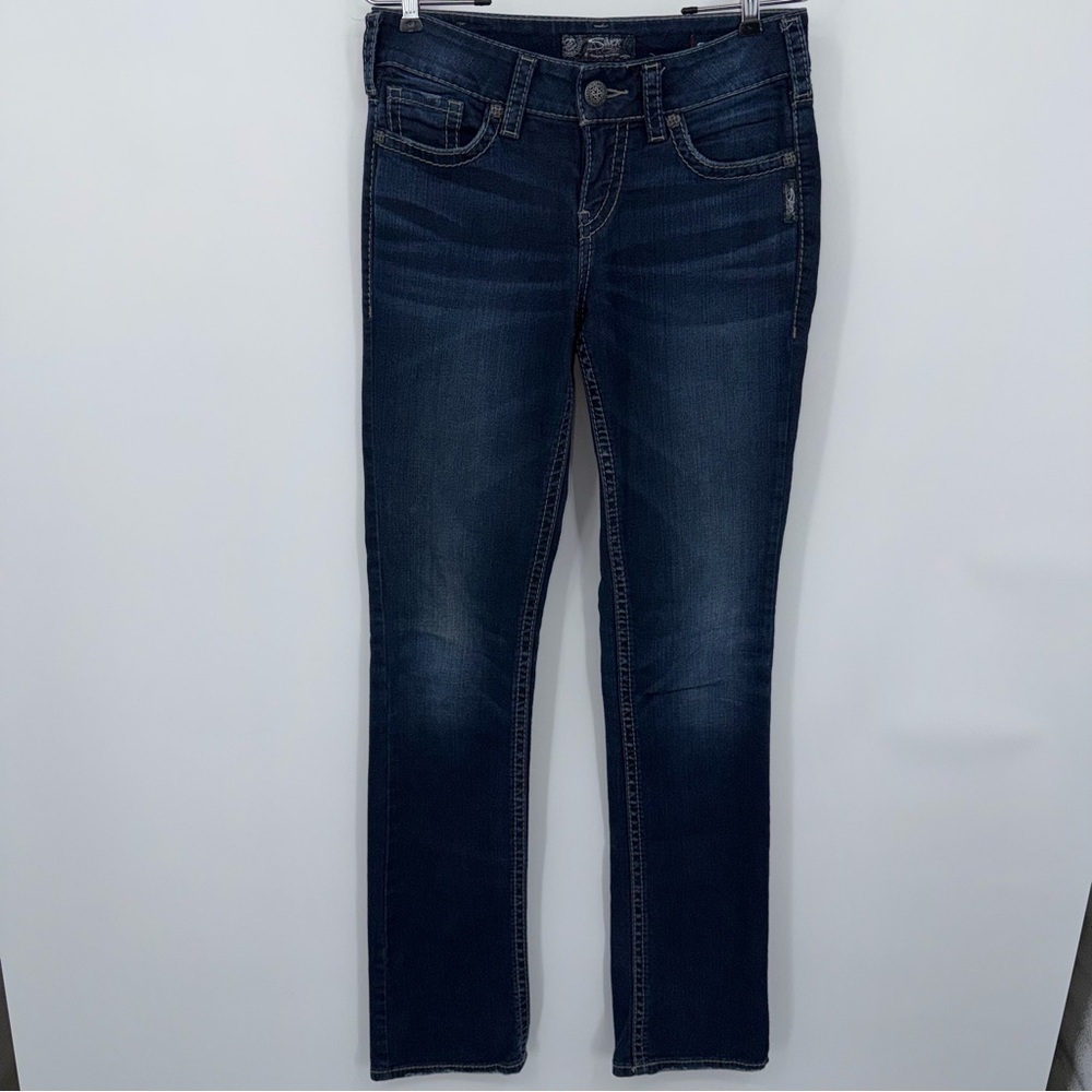 Silver Jeans Co Suki Mid-Rise Slim Bootcut Dark Blue Denim Jeans